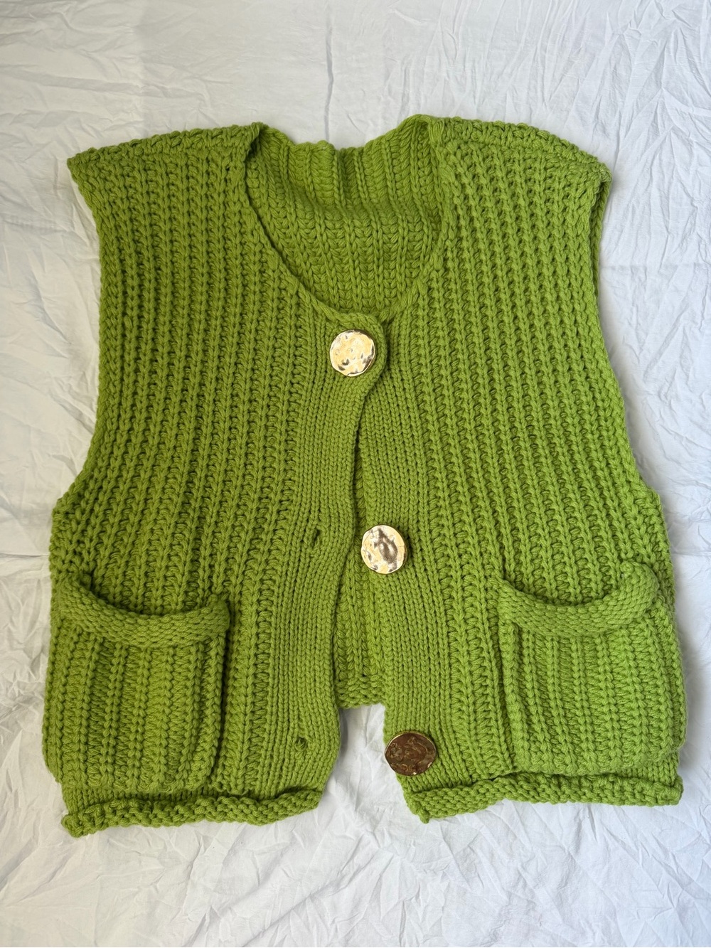 Green Knit Button-Up Sweater